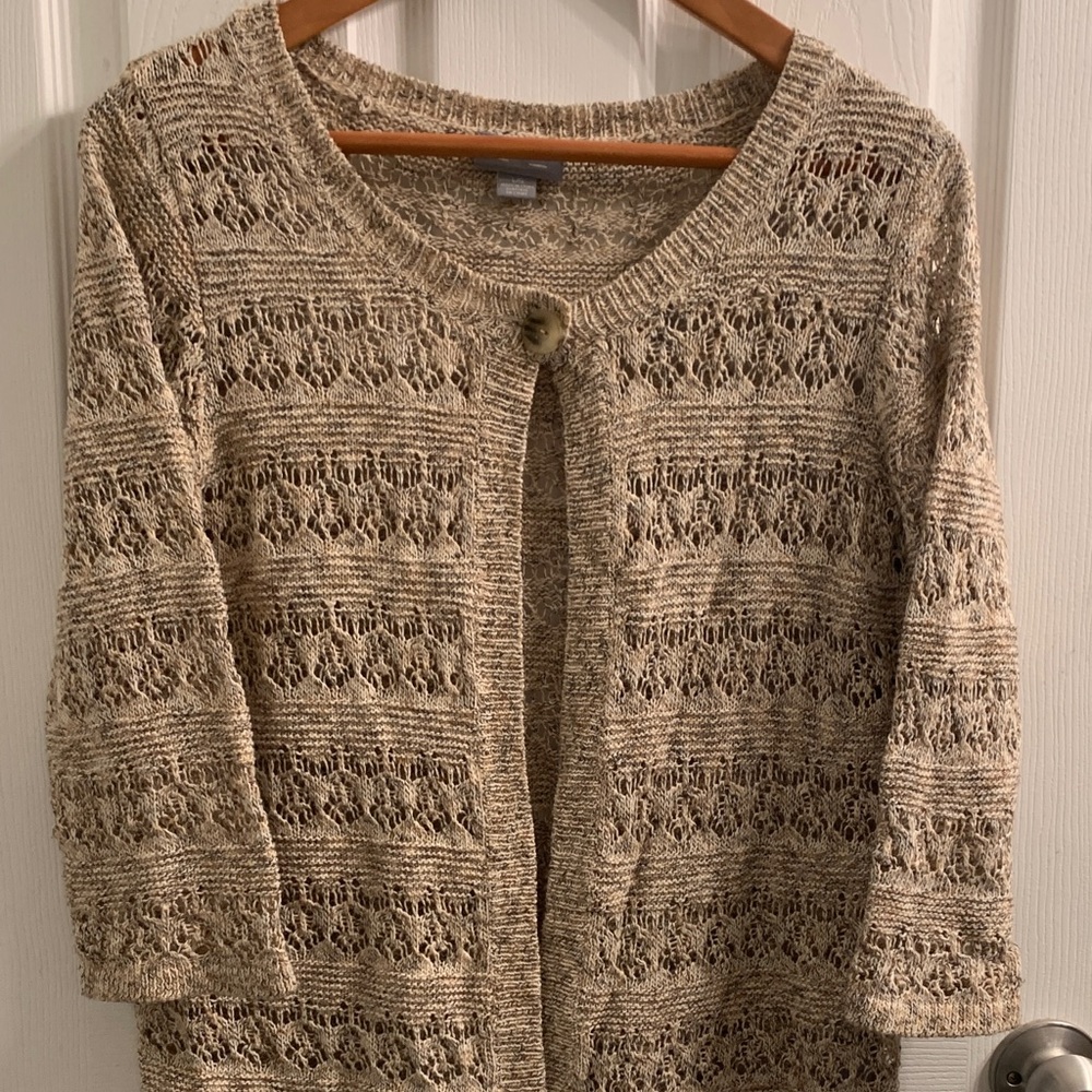 Open front Melange Knit Cardigan with Single Button and 3/4 sleeves EUC - Picture 1 of 8